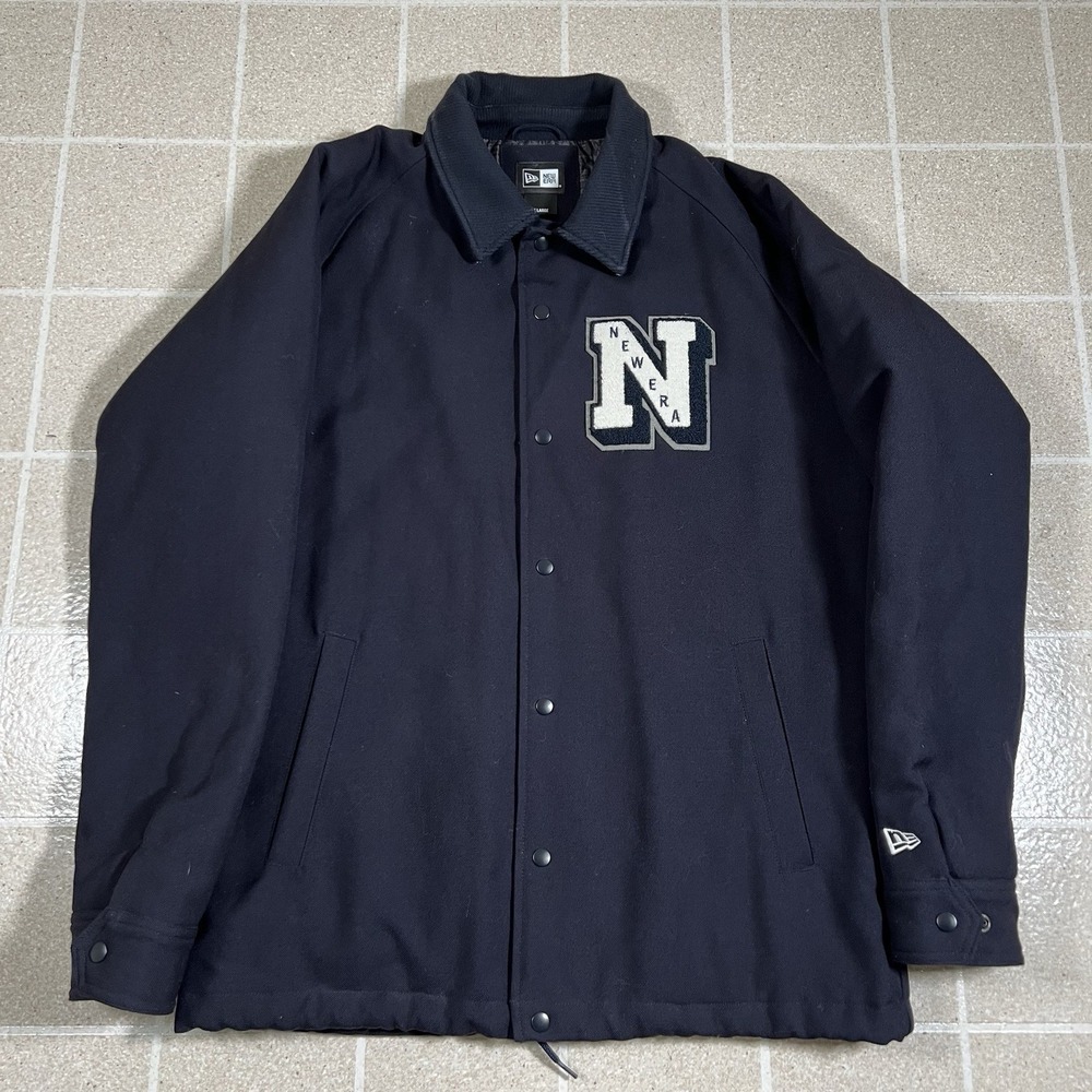 New Era Insulated Navy Blue Coach Jacket Varsity Snap Button Size XL